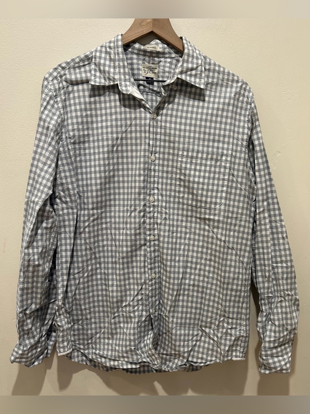 J Crew Grey & White Plaid Long Sleeve Button Down Dress Shirt - Mens Size Medium
